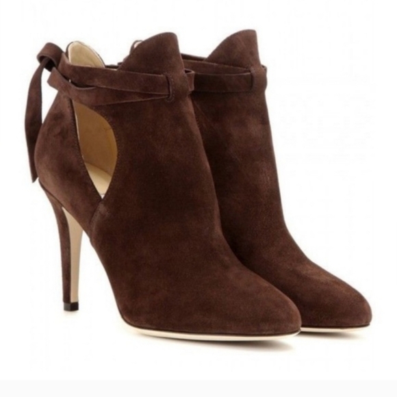 Jimmy Choo Shoes - Jimmy Choo Marina Chocolate Brown Suede Stiletto Heel Cutout Bootie Heels 8.5 US